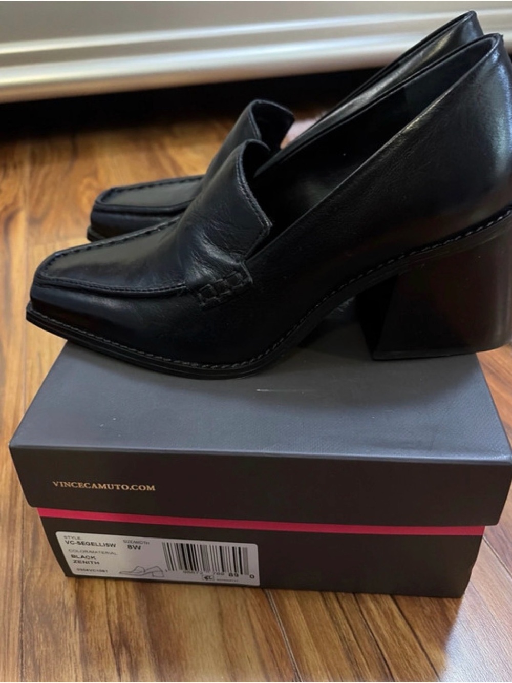 Vince Camuto Black Leather Square-Toe Slip-On Loafers - Picture 2 of 5